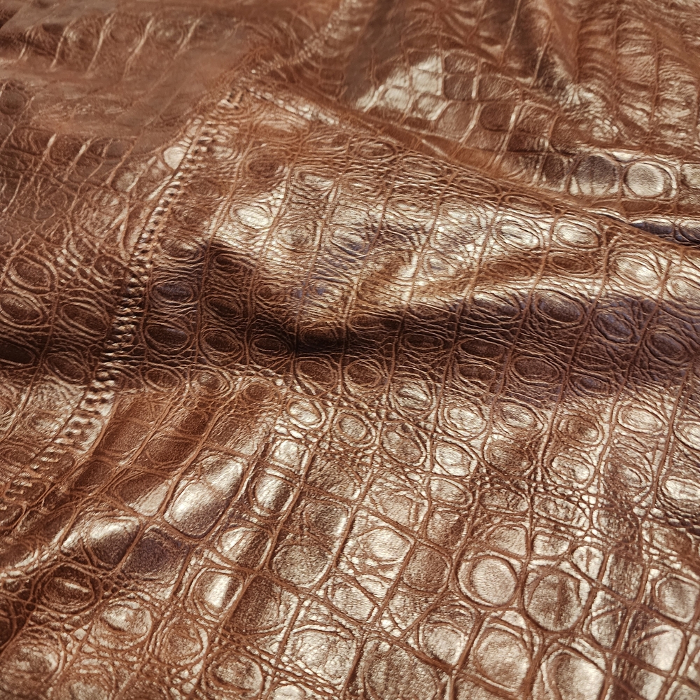 7 For All Mankind brown faux leather croc-embossed leggings - Picture 3 of 5